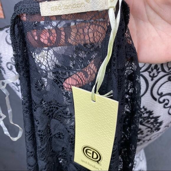 QED London ASOS Black Sheer Lace Kimono Fringe Coverup Size Small NWT - Picture 10 of 10